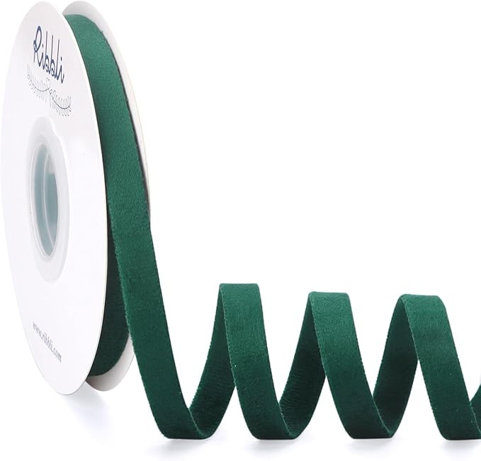 Ribbli Forest Green Velvet Ribbon Double Faced 3/8 Inch 10-Yard Spool Forest Green Ribbon Use for... | Amazon (US)