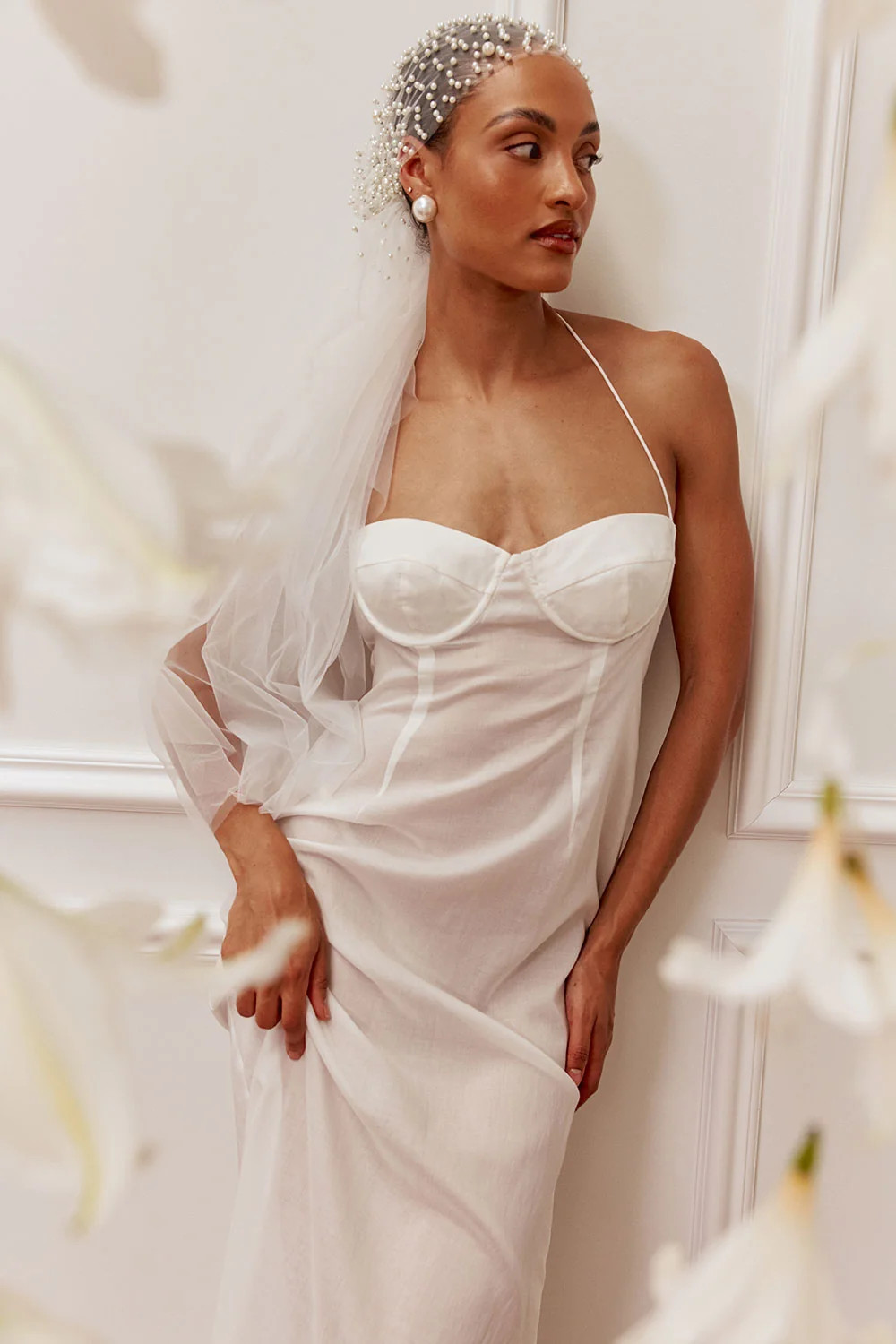 Bridal White Silky Lace Maxi Chapel Dress | Sabo Skirt US