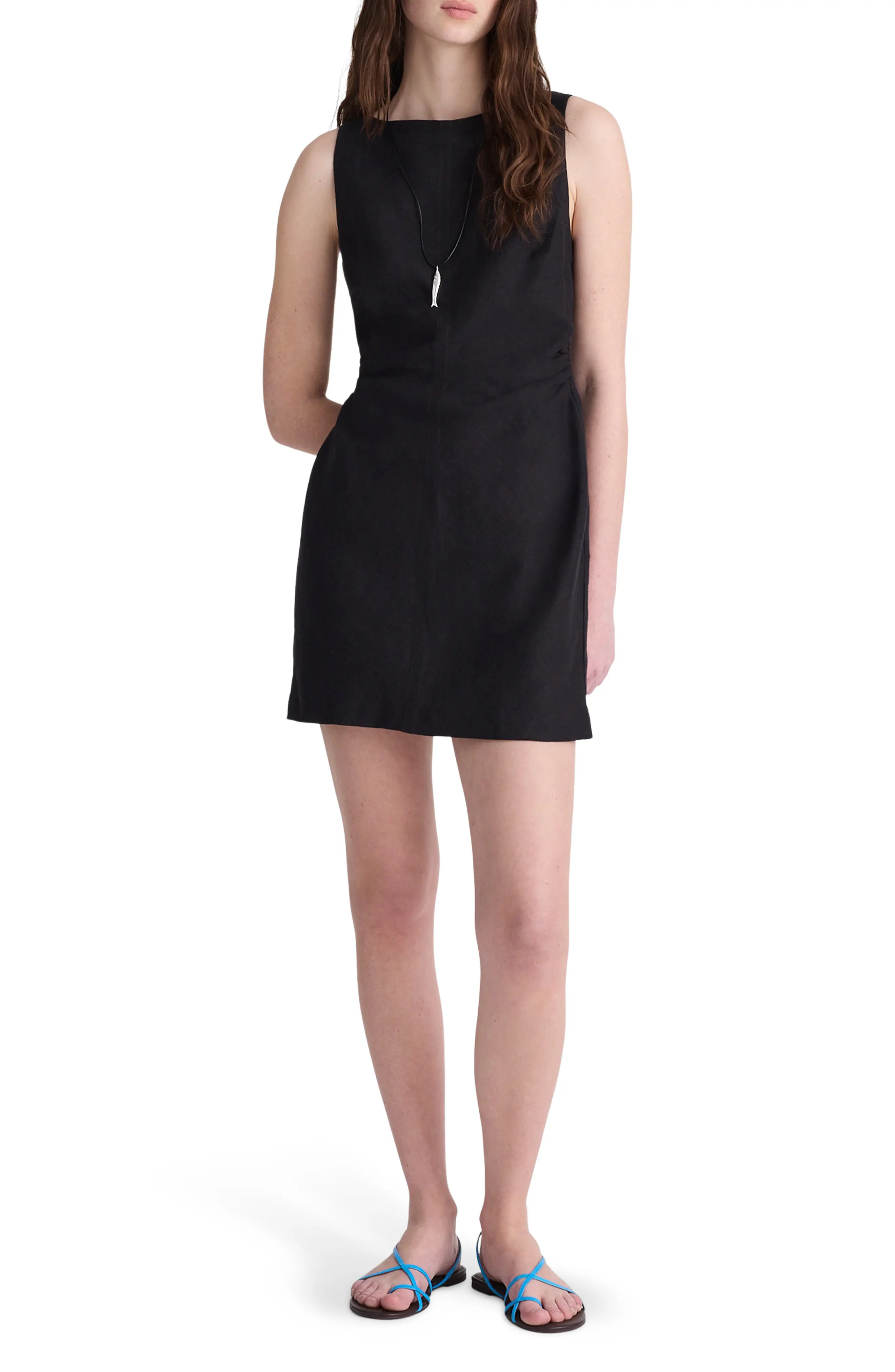 Boat Neck Shirred Linen Minidress (Women) | Nordstrom | Nordstrom