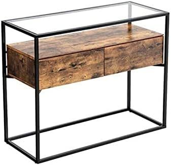 YJYDD Console Table Industrial Console Table Vintage Rustic Accent Sofa Table Glass Top Hallway U... | Amazon (US)