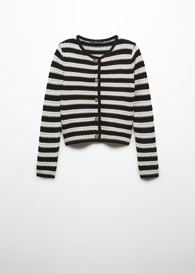 Striped cardigan with jewel buttons -  Women | Mango United Kingdom | MANGO (UK)