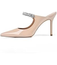 XINIUNIU Heeled Mules for Women Rhinestone Heels Pointed Toe Slip On 4 Inch Stiletto Closed Toe S... | Amazon (US)