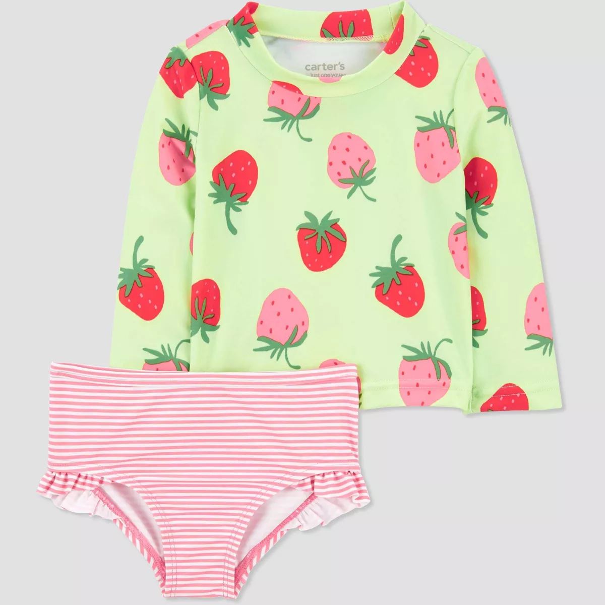 Carter's Just One You®️ Baby Girls' Long Sleeve Strawberry Printed Rash Guard Set - Light Gree... | Target