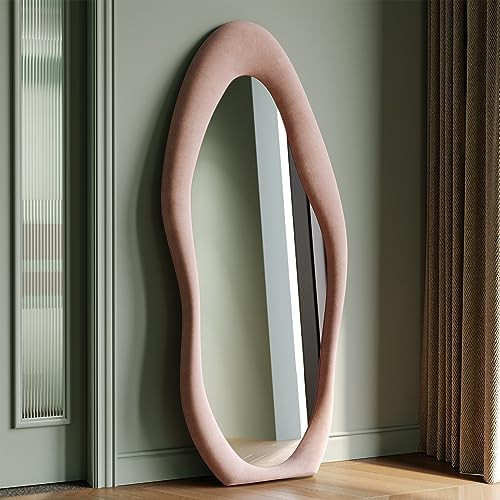 Full Length Mirror, 63" x 24" Wall Mirror, Flannel Wrapped Wooden Frame Full Body Mirror, Irregul... | Amazon (US)
