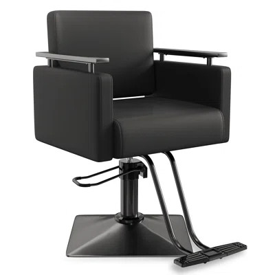 Inbox Zero Comfortable All Black Salon Chair With Memory Foam Cushioning Seat & Back, Stainless Steel Armrest, 360° Swivel Professional Styling Chair, | Wayfair North America