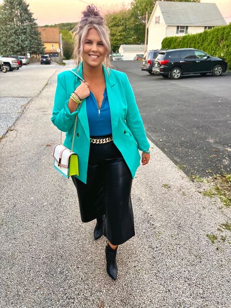✨SIZING•PRODUCT INFO✨
⏺ Turquoise Oversized Blazer •• linked similar 
⏺ Black Faux Leather Cropped Wide Leg Pants •• L •• Run Big •• Walmart 
⏺ Turquoise Bracelet •• Victoria Emerson
⏺ Gold Statement Earrings •• Ettika 
⏺ Blue Tank •• linked similar 
⏺ Black Pointy Toe Booties •• linked similar 
⏺ Gold Chain Belt •• M/L •• Express 
⏺ Colorblock Shoulder Bag •• linked similar 

👋🏼 Thanks for stopping by!

📍Find me on Instagram••YouTube••TikTok ••Pinterest ||Jen the Realfluencer|| for style, fashion, beauty and…confidence!

🛍 🛒 HAPPY SHOPPING! 🤩

#walmart #walmartfinds #walmartfind #founditatwalmart #walmart style #walmartfashion #walmartoutfit #walmartlook  #amazon #amazonfind #amazonfinds #founditonamazon #amazonstyle #amazonfashion #blazer #blazerstyle #blazerfashion #blazerlook #blazeroutfit #blazeroutfitinspo #blazeroutfitinspiration #green #olive #olivegreen #hunter #huntergreen #kelly #kellygreen #forest #forestgreen #greenoutfit #outfitwithgreen #greenstyle #greenoutfitinspo #greenlook #greenoutfitinspiration #blue #darkblue #lightblue #navy #navyblue #babyblue #cobaltblue #grayblue #teal #tealblue #blueoutfit #blueoutfitinspo #bluestyle #blueshirt #bluepants #blueoutfitinspiration #outfitwithblue #bluelook #workwear #work #outfit #workwearoutfit #workwearstyle #workwearfashion #workwearinspo #workoutfit #workstyle #workoutfitinspo #workoutfitinspiration #worklook #workfashion #officelook #office #officeoutfit #officeoutfitinspo #officeoutfitinspiration #officestyle #workstyle #workfashion #officefashion #inspo #inspiration #slacks #trousers #professional #professionalstyle #professionaloutfit #professionaloutfitinspo #professionaloutfitinspiration #professionalfashion #professionallook #dresspants
#under10 #under20 #under30 #under40 #under50 #under60 #under75 #under100
#affordable #budget #inexpensive #size14 #size16 #size12 #medium #large #extralarge #xl #curvy #midsize #blogger #vlogger
budget fashion, affordable fashion, budget style, affordable style, curvy style, curvy fashion, midsize style, midsize fashion

#LTKmidsize #LTKworkwear #LTKfindsunder100