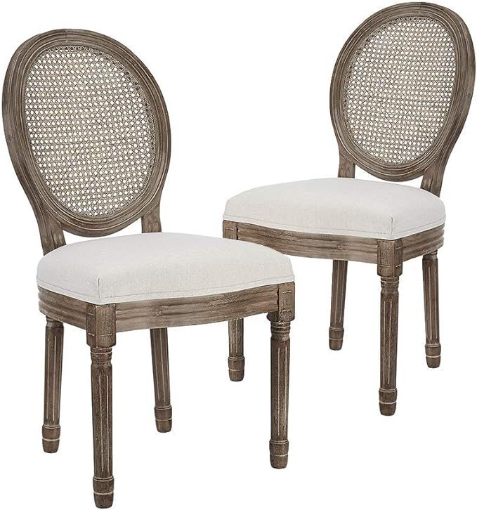 CangLong Farmhouse Dining Room Accent Chairs French Distressed Bedroom Chairs with Round Rattan B... | Amazon (US)