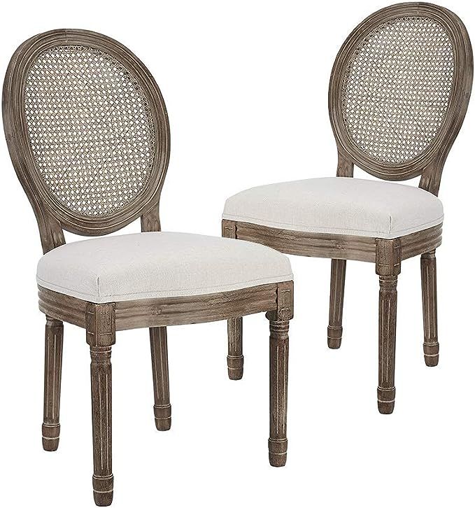 CangLong Farmhouse Dining Room Accent Chairs French Distressed Bedroom Chairs with Round Rattan B... | Amazon (US)