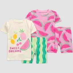 Carter's Just One You® Toddler Girls' 4pc Short Sleeve Watermelon Cotton Pajama Set - Pink 5T | Target