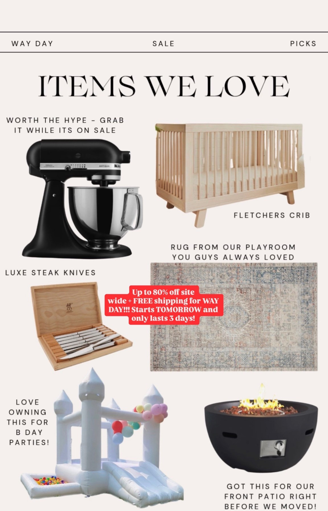 Items we love from Wayfair!! Alll on sale for Way Day starting tomorrow (4/25) through Sunday (4/27)!!! 