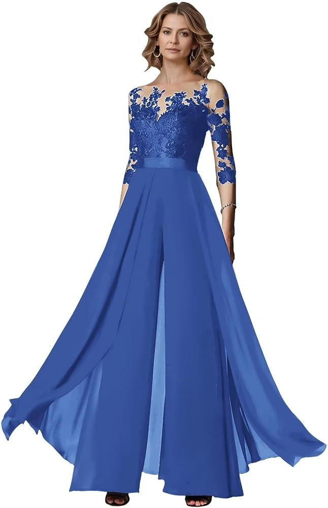 Formal Elegant Mother of The Bride Wedding Pant Suits with 3/4 Long Sleeve Evening Jumpsuits Set ... | Amazon (US)
