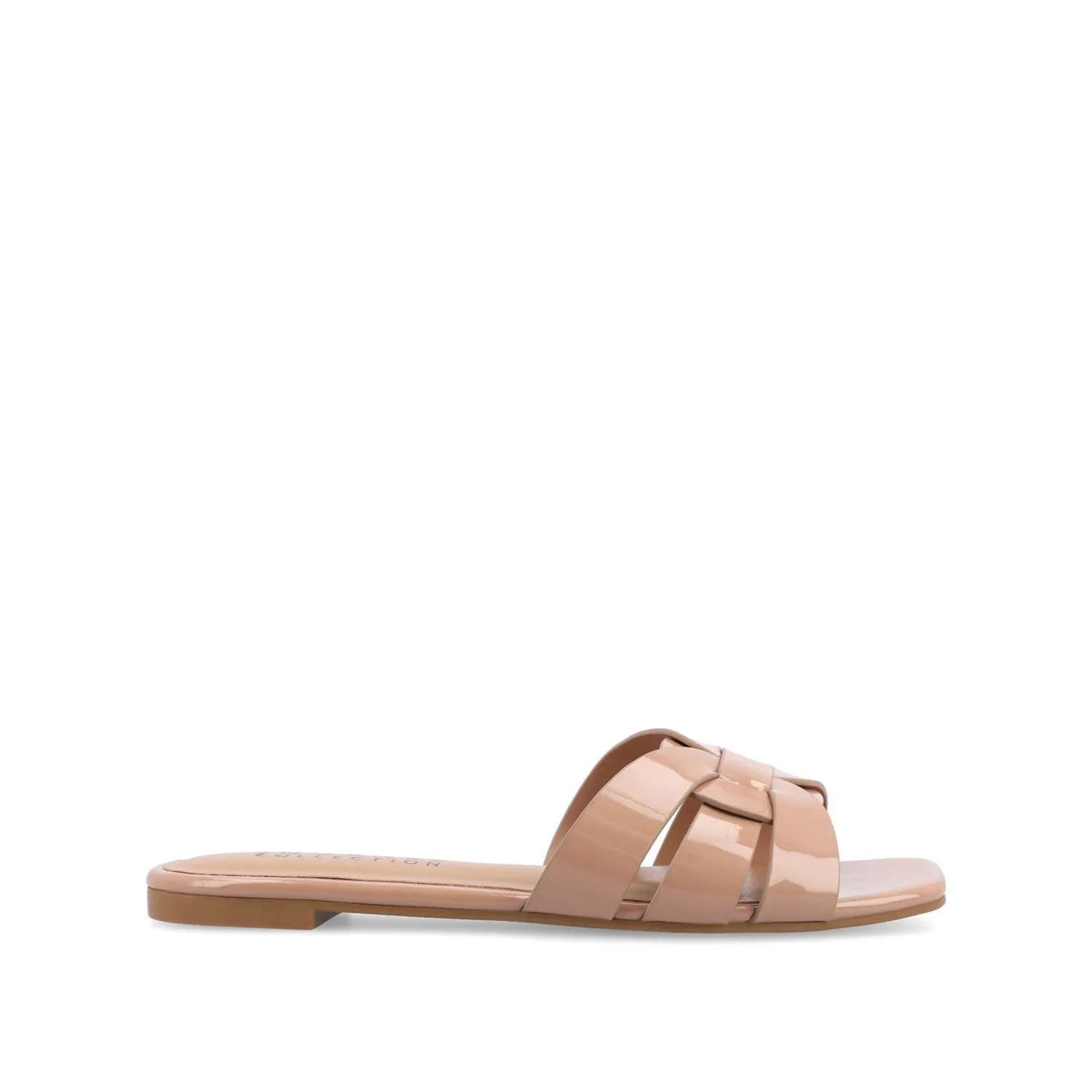 ARRINA BASIC PATENT SLIDE SANDALS IN WIDE - Taupe Patent | Journee Collection
