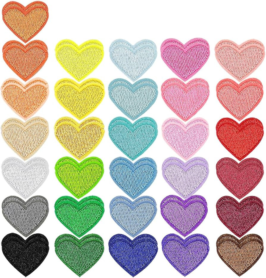 62 Pcs Colorful Embroidered Iron On Heart Patches, Sew/Iron On Heart Applique Patch, for Clothes ... | Amazon (US)