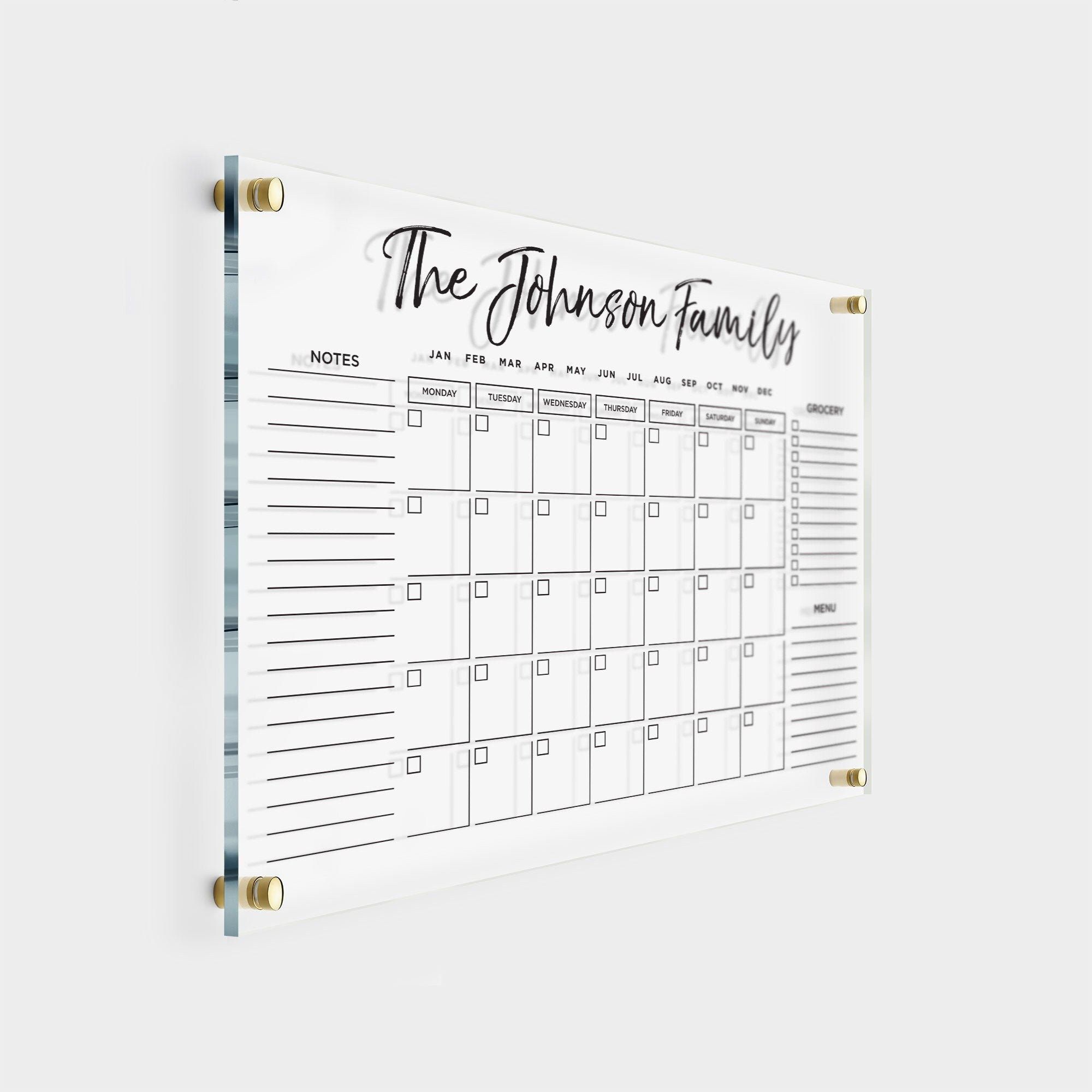 Acrylic GOLD Text Family Planner  Dry Erase Monthly Calendar | Etsy | Etsy (US)