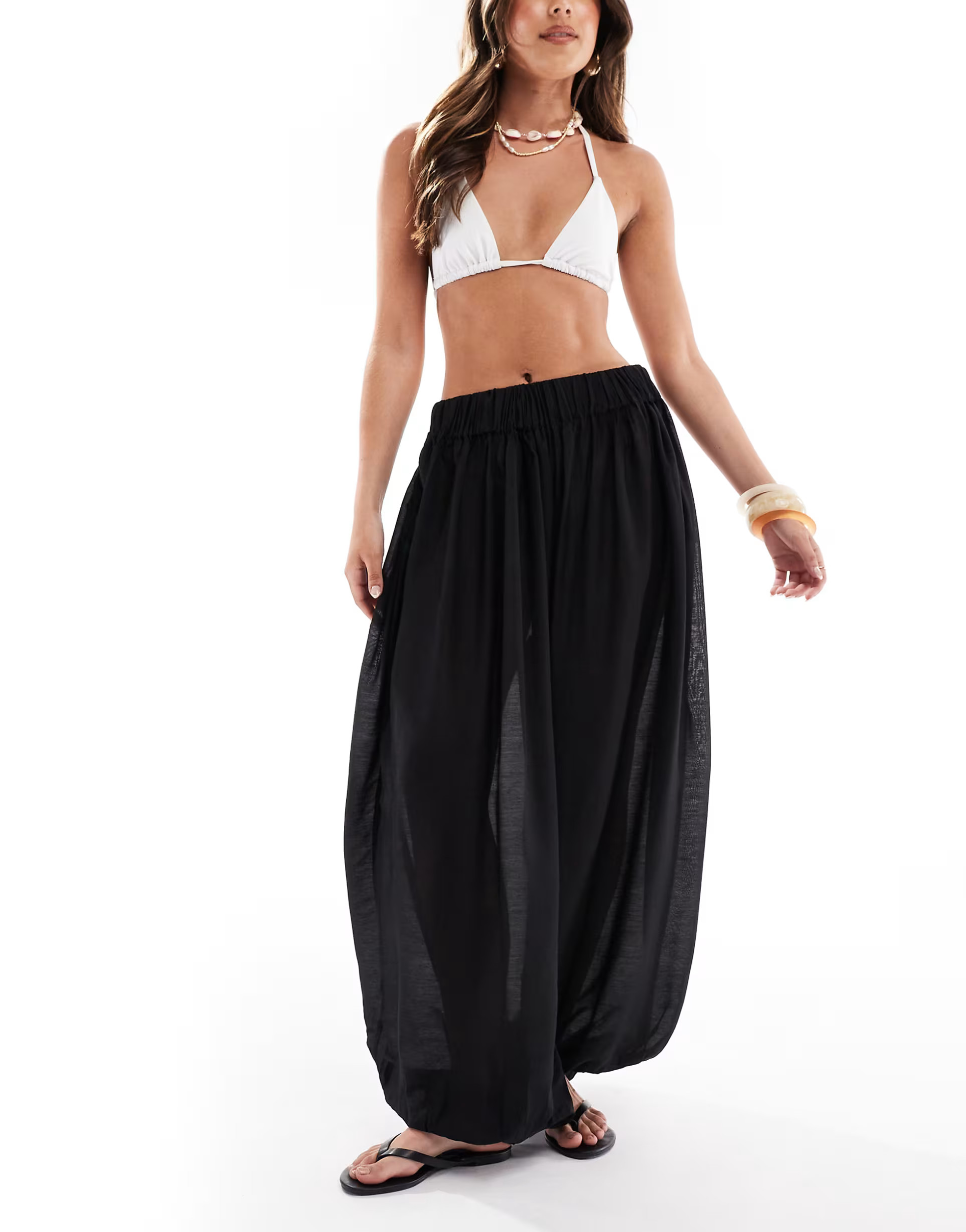 Pieces high waist harem style beach pants in black | ASOS (Global)