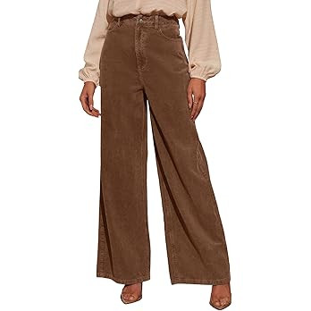 Sidefeel Women's Corduroy Pants Casual High Waisted Baggy Wide Leg Elastic Waist Loose Trousers w... | Amazon (US)