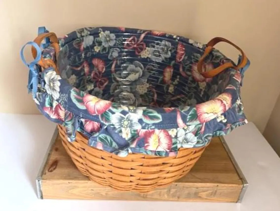 Longaberger 1993 Signed Wildflower Basket Bushel Style With Floral Cloth Liner and Plastic Insert... | Etsy (US)