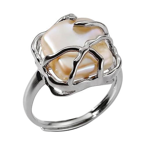 Aktully Irregular Pearl Ring for Women 18K Gold Baroque Pearl Ring Silver Geometrical Statement Rings Fashion Wedding Jewelry for Women | Amazon (US)