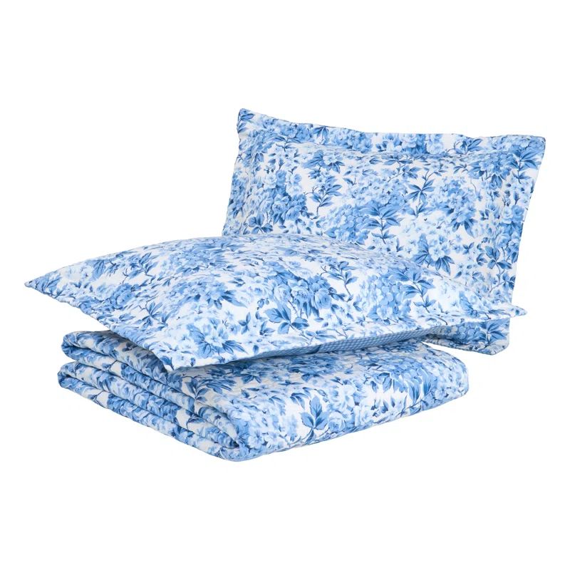 Laura Ashley Brighton Cotton Reversible Blue Quilt Set | Wayfair North America