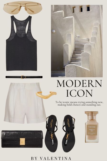 Modern Icon - trying something new, making bold choices and standing out! 

Spring Summer Outfit, Summer Outfit Inspiration, Smart Casual Style, Blank Tank, White Shorts, Wardrobe Staples, Outfit Idea, Gold Jewelry, YSL Sandals, DeMellier Bag  

#LTKSeasonal #LTKStyleTip #LTKTravel