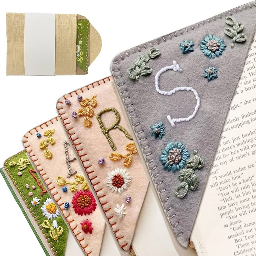 26 Letters Personalized Hand Embroidered Corner Bookmark Cute Flower Embroidery Corner Book Marke... | Amazon (US)