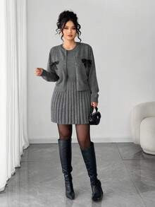 Elenzga Women's Elegant Sleeveless Dress With Long Sleeve Cardigan, Loose Fit Plus Size Knit Set,... | SHEIN