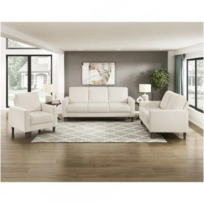 Modern Contemporary Sofa Set 3Pcs Comfortable Sofa Loveseat Chair Taupe Corduroy Upholstered Cushion Solid Wood Living Room Furniture | Wayfair North America
