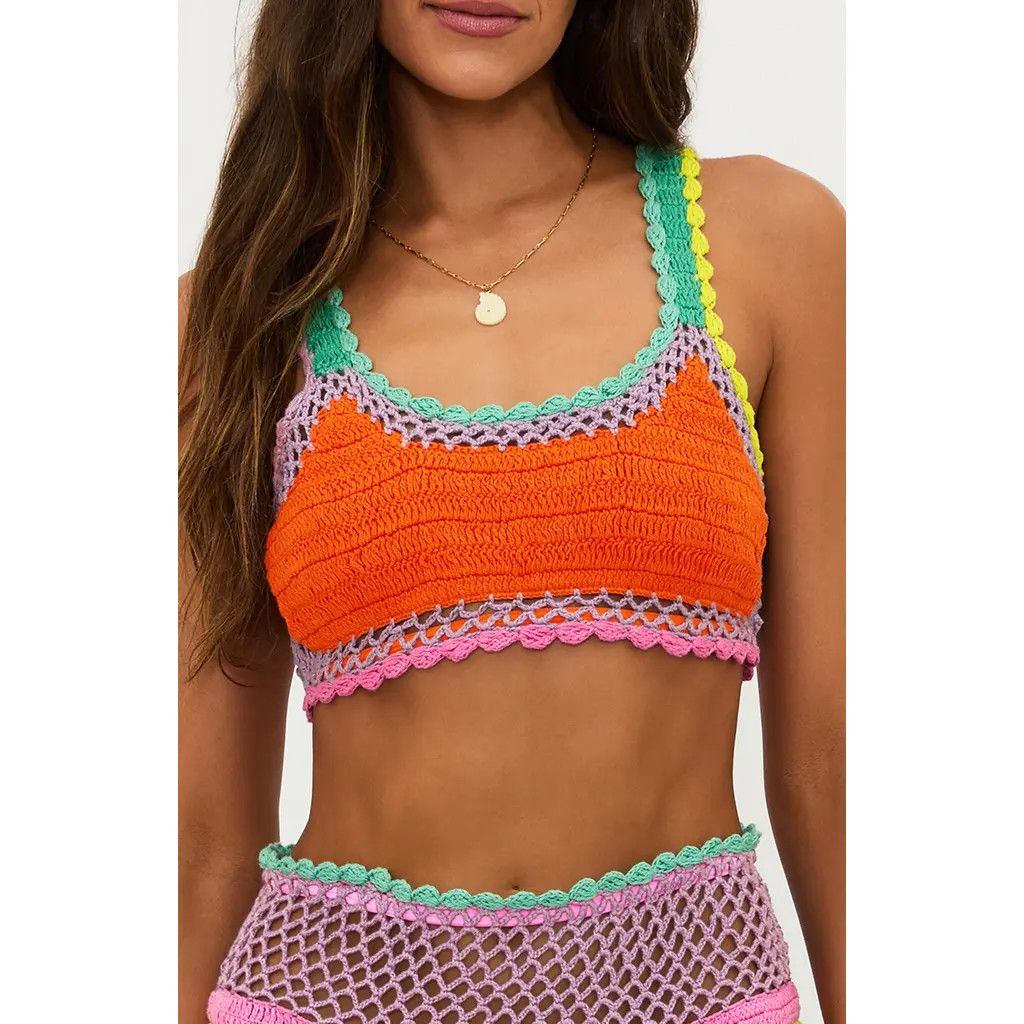 Beach Riot Elliot Crochet Bikini Top in Technicolor Rays at Nordstrom, Size Large | Nordstrom