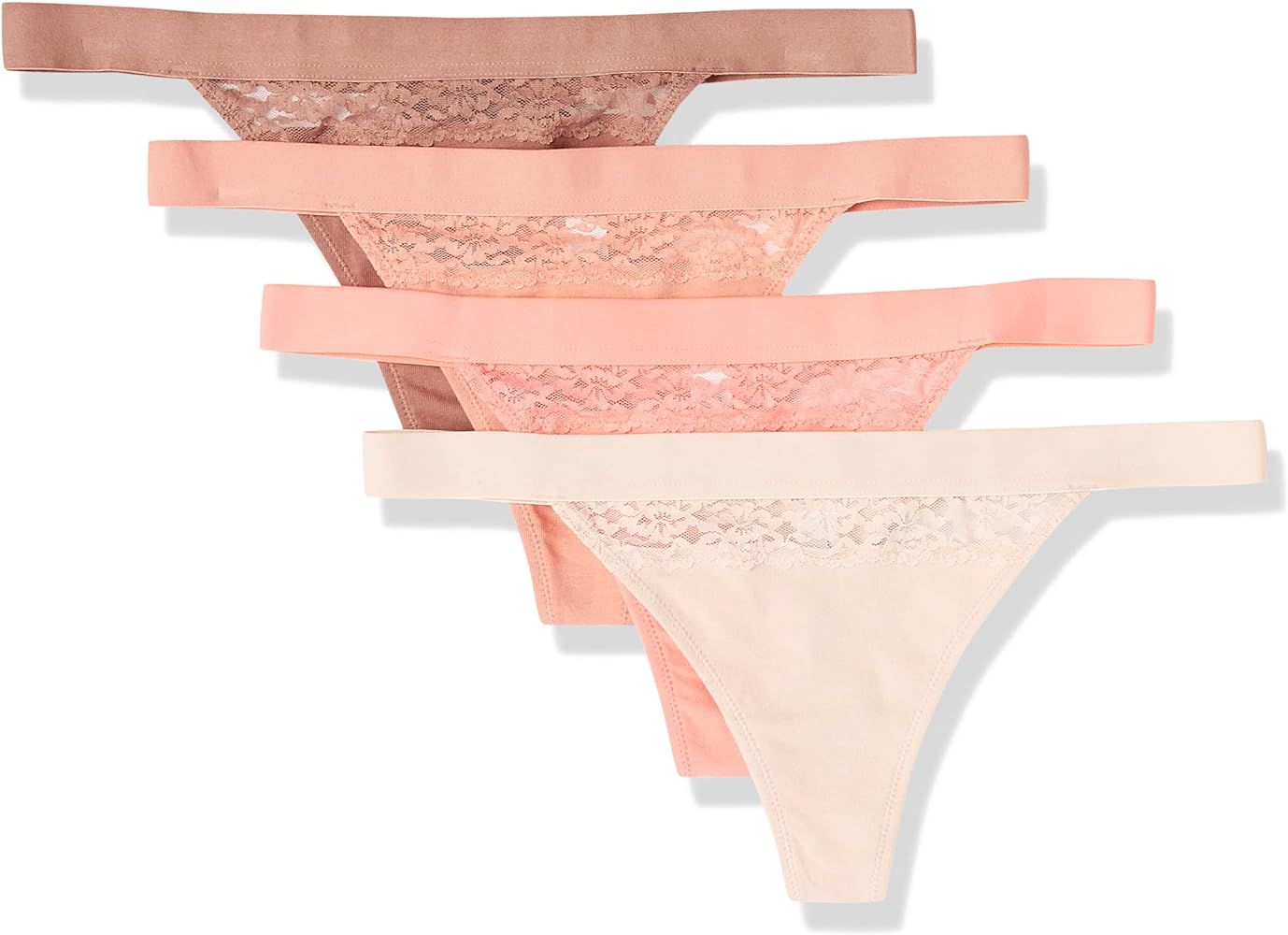 Amazon Essentials Women's Cotton and Lace Thong Underwear, Pack of 4 | Amazon (US)