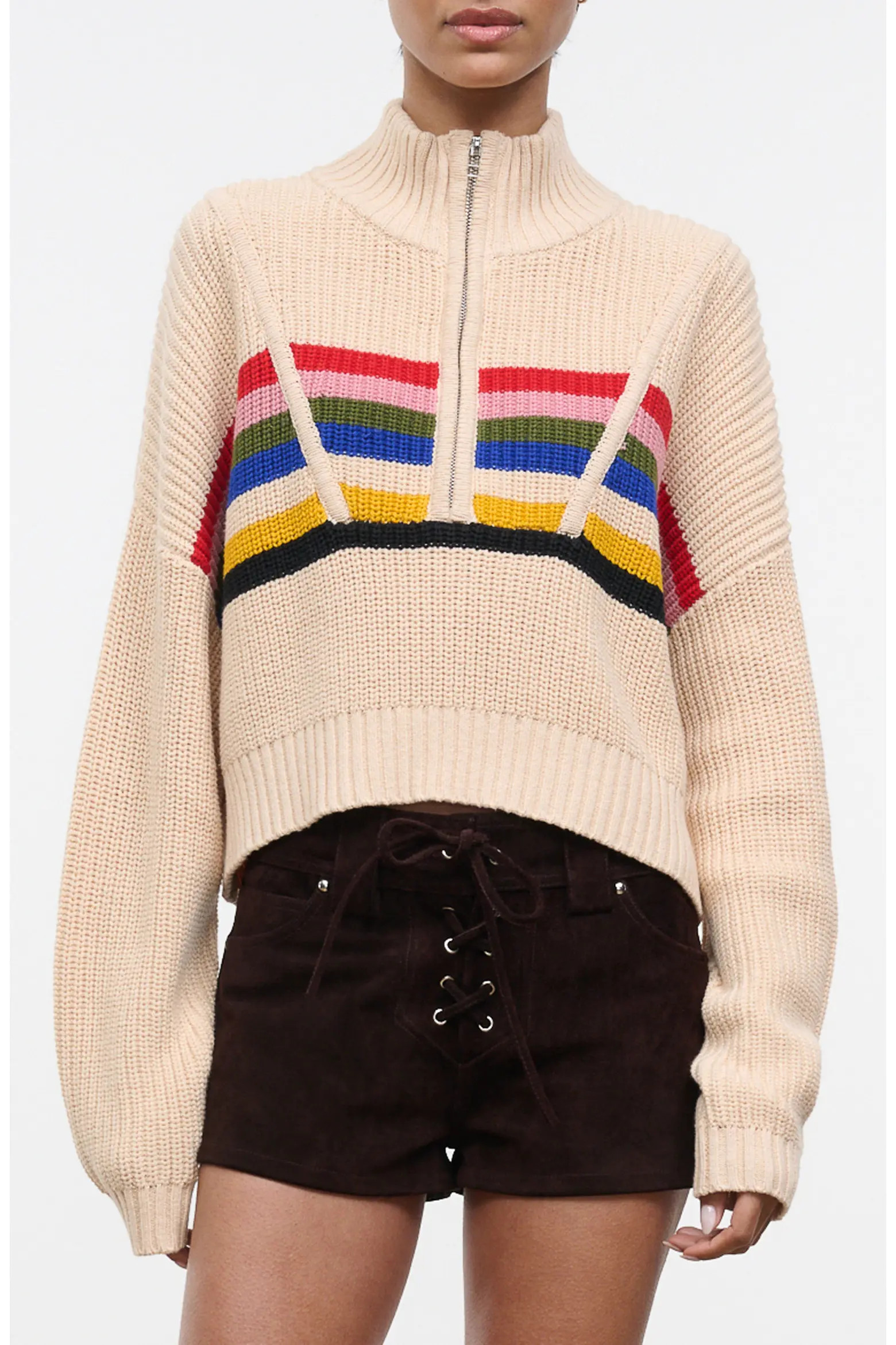 Hampton Stripe Half Zip Crop Sweater (Women) | Nordstrom | Nordstrom