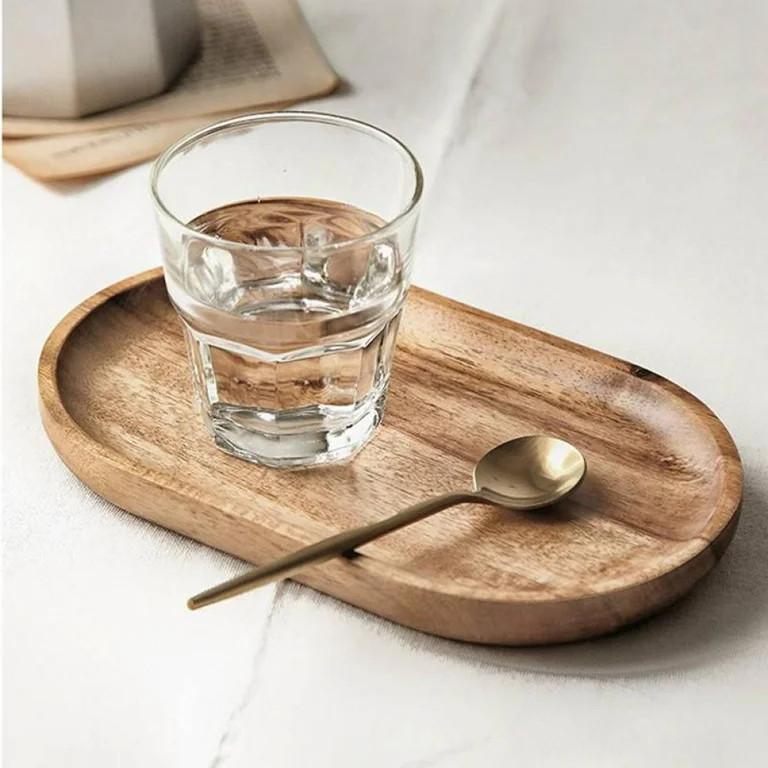 Wood Serving Tray for Jewellery Key Coin,Oval Wood Natural Dessert Cup Tray, Small Wooden Cheese ... | Walmart (US)