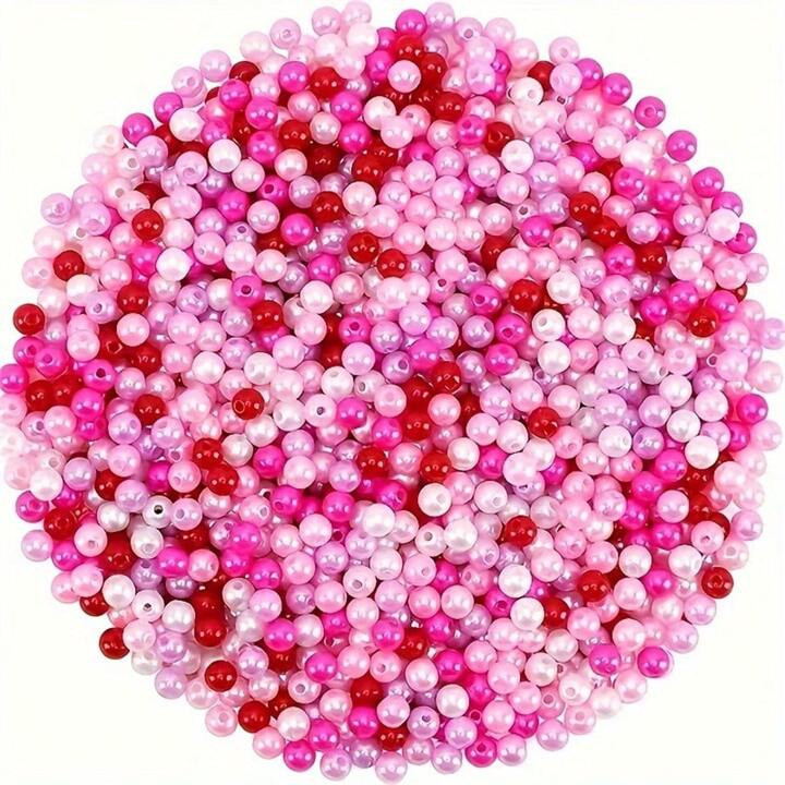 200pcs/Pack 6mm Pink, Red, Magenta, White Acrylic Round Beads With Holes, Handmade For DIY Bracel... | SHEIN
