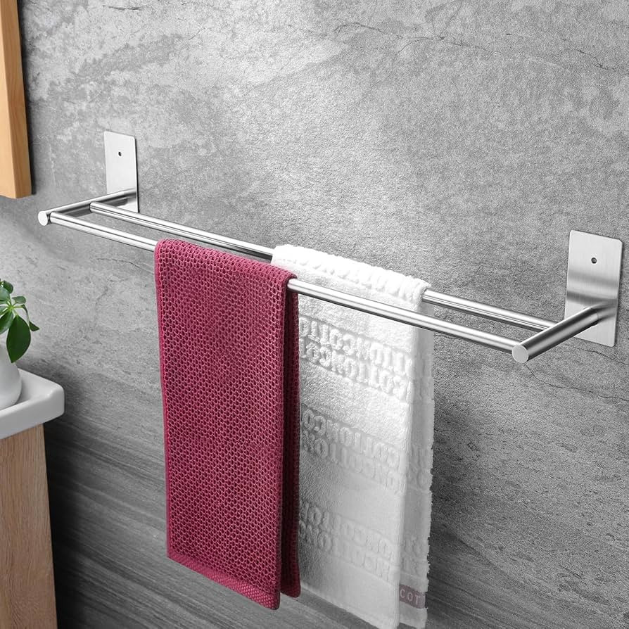 Taozun 24-Inch Bathroom Towel Bar Self Adhesive Double Towel Rack SUS304 Stainless Steel Towel Ho... | Amazon (US)