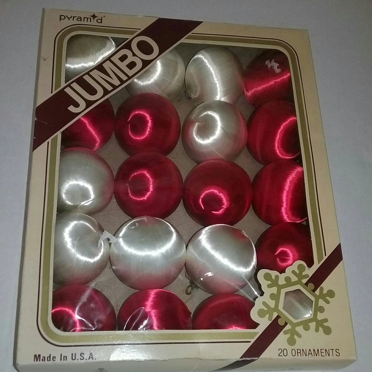 Vintage Red White Satin Decorative Christmas Ornaments Pyramid Box of 20 | eBay US