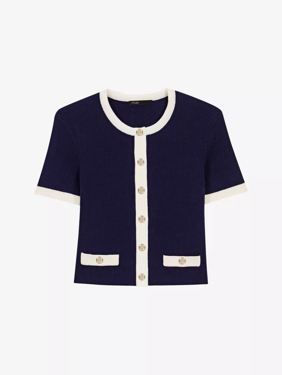 Contrast-Trim Short-Sleeved Knitted Cardigan | Selfridges