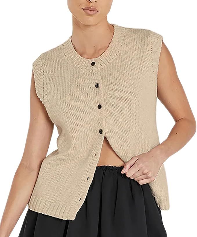 Cioatin Women Summer Knit Sweater Vest 2024 Sleeveless Button Down Loose Cardigan Tank Shirt Top ... | Amazon (US)