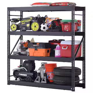 Husky 4-Tier Industrial Duty Steel Freestanding Garage Storage Shelving Unit in Black (77 in. W x... | The Home Depot