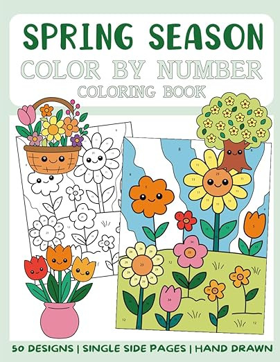 Spring Season Color By Number Coloring Book: 50 Big and Bold Coloring Pages for Kids (Color By Nu... | Amazon (US)