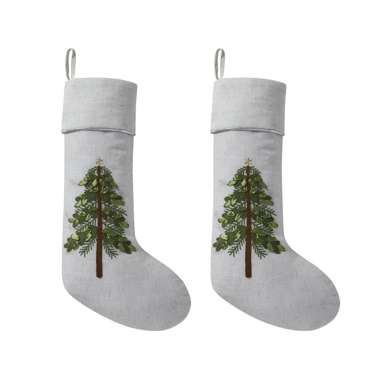 My Texas House Henry Ivory/Green Embroidered Tree Christmas Stockings, 20" x 10" (2 Count) | Walmart (US)