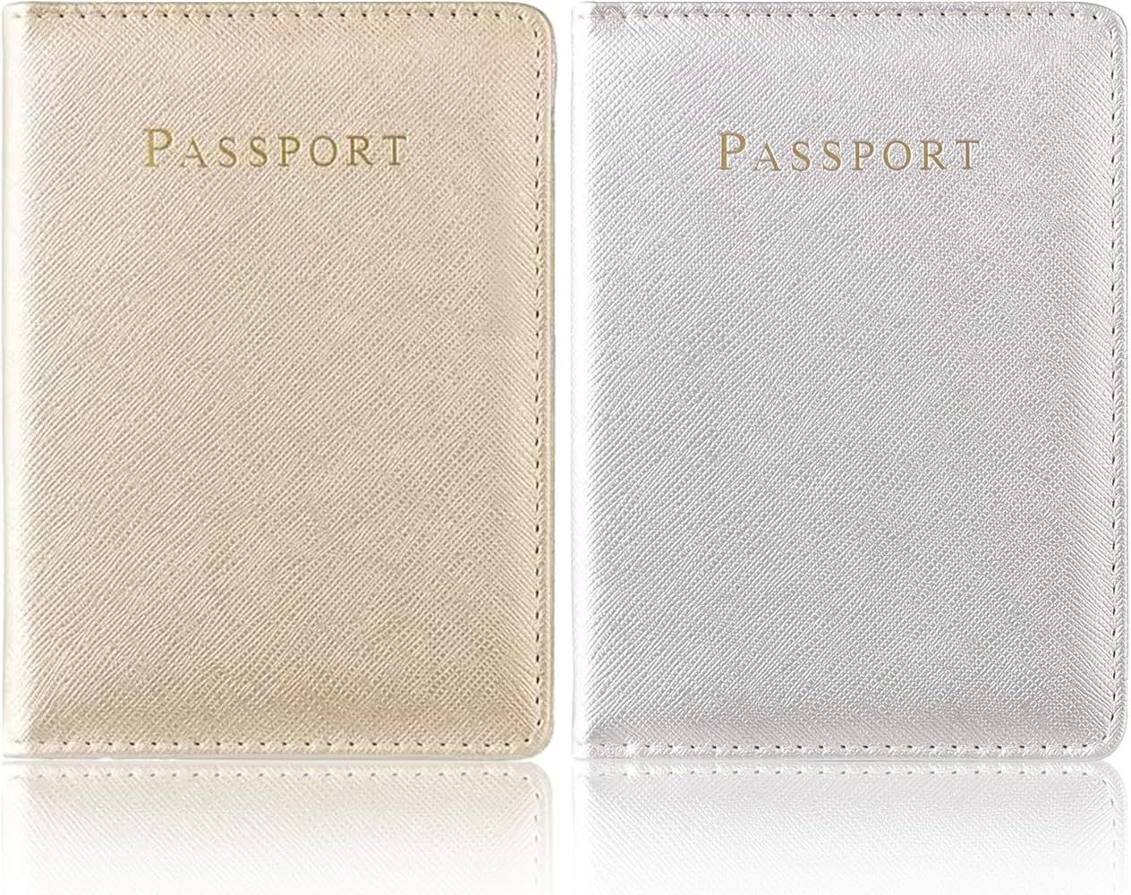 Passport Holder,Passport Holder Card Slots,Cute Passport cover for Women/Men (2 PACK, Gold and Si... | Amazon (US)