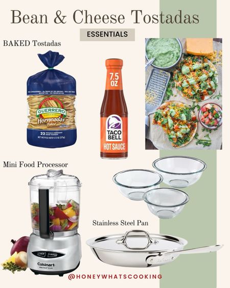 Here’s what you need to make bean and cheese tostadas. You can find the baked tostadas at Smart and final Ralph’s or Albertsons in Southern California. I’ve linked it via Instacart. #cooking #kitchenn
