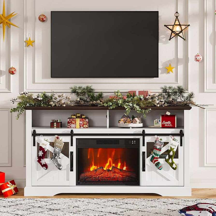 Fireplace TV Stand for Television up to 65+ Inch,Farmhouse Entertainment Center w/ 23'' Electric ... | Amazon (US)