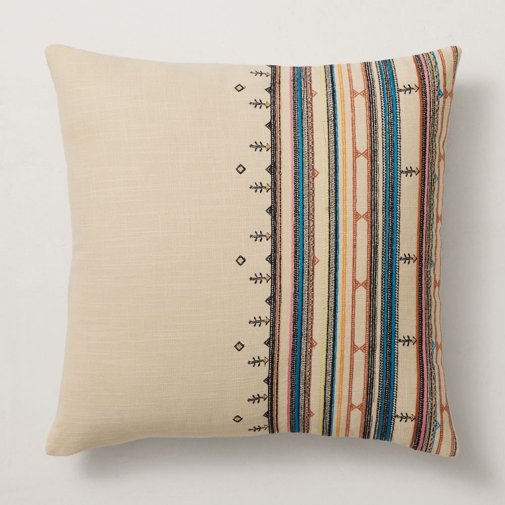 Embroidered Mixed Side Stripe Pillow Cover | West Elm (US)