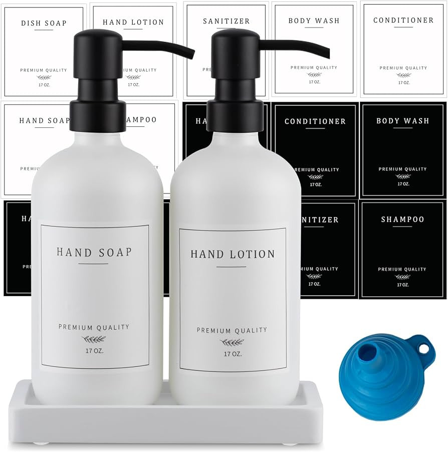 Thick Glass Soap Dispenser - Kitchen Dish Soap Dispenser &Hand Soap Dispenser Set,Rustproof Pump ... | Amazon (US)