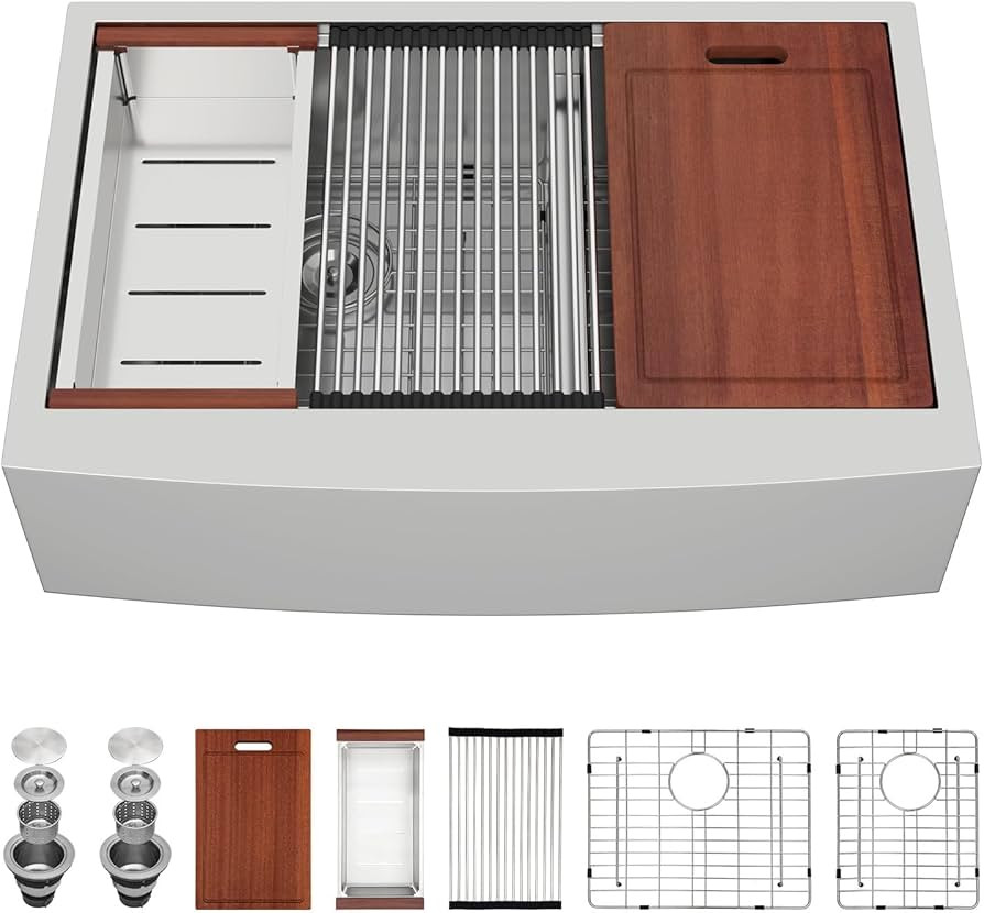 Sarlai 36 Farmhouse Kitchen Sink Double Bowl - 36 x 22 Inch Apron Front Stainless Steel 16 Gauge ... | Amazon (US)