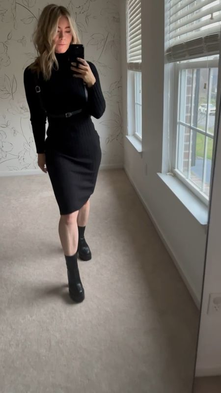 All black look, black sweater dress, black harness, black heeled booties, fall outfit, fall going out look, fall trends 

#LTKVideo #LTKU #LTKstyletip