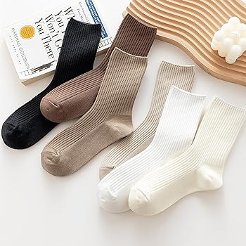 ACCFOD Womens Cute Crew Socks Casual Athletic Aesthetic Socks Neutral Cotton Socks for Women Gran... | Amazon (US)