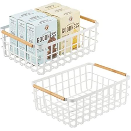 mDesign Metal Wire Food Organizer Storage Bin Basket with Bamboo Handles for Kitchen Cabinets/Pantry | Amazon (US)