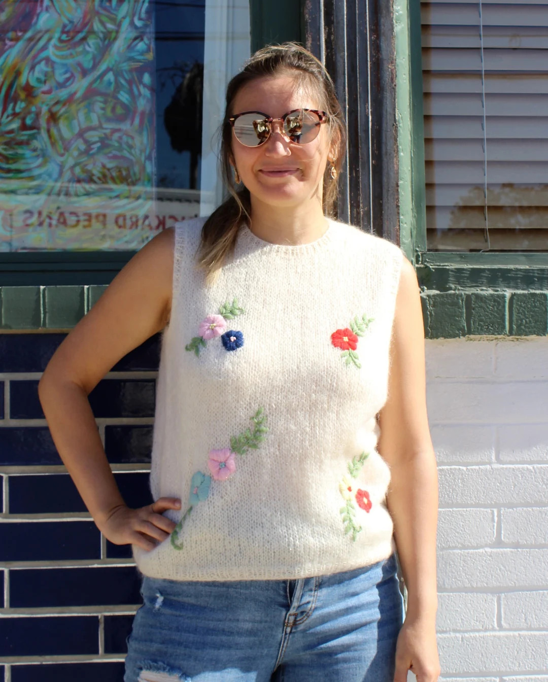 Embroidered Top, Vintage 1950s, Cream Crochet, Hand Knit Top, Floral Embroidery, M Women - Etsy U... | Etsy (UK)