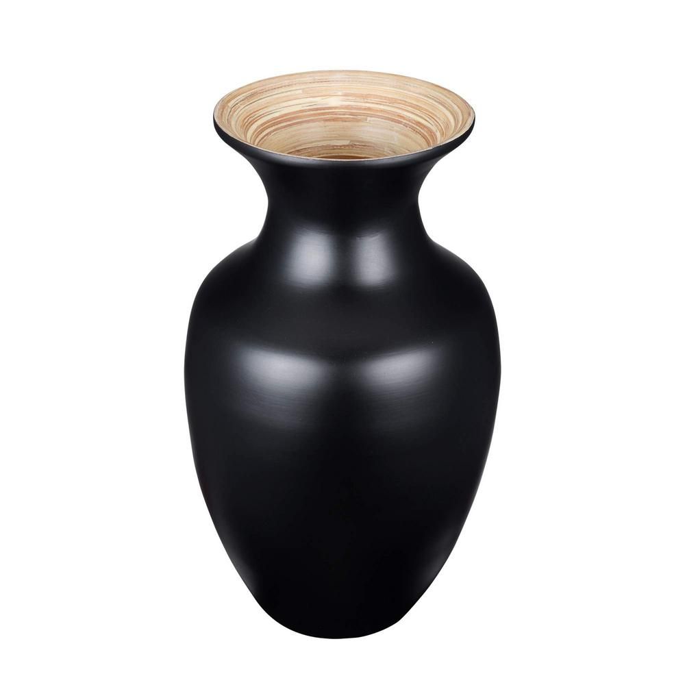 Villacera 14 in. Decorative Handcrafted Glazed Bamboo Urn Vase in Black-HWD020171 - The Home Depo... | The Home Depot